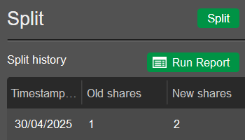 Viewing symbol split history